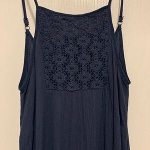 Navy Blue Sleeveless Dress with Lace Detail